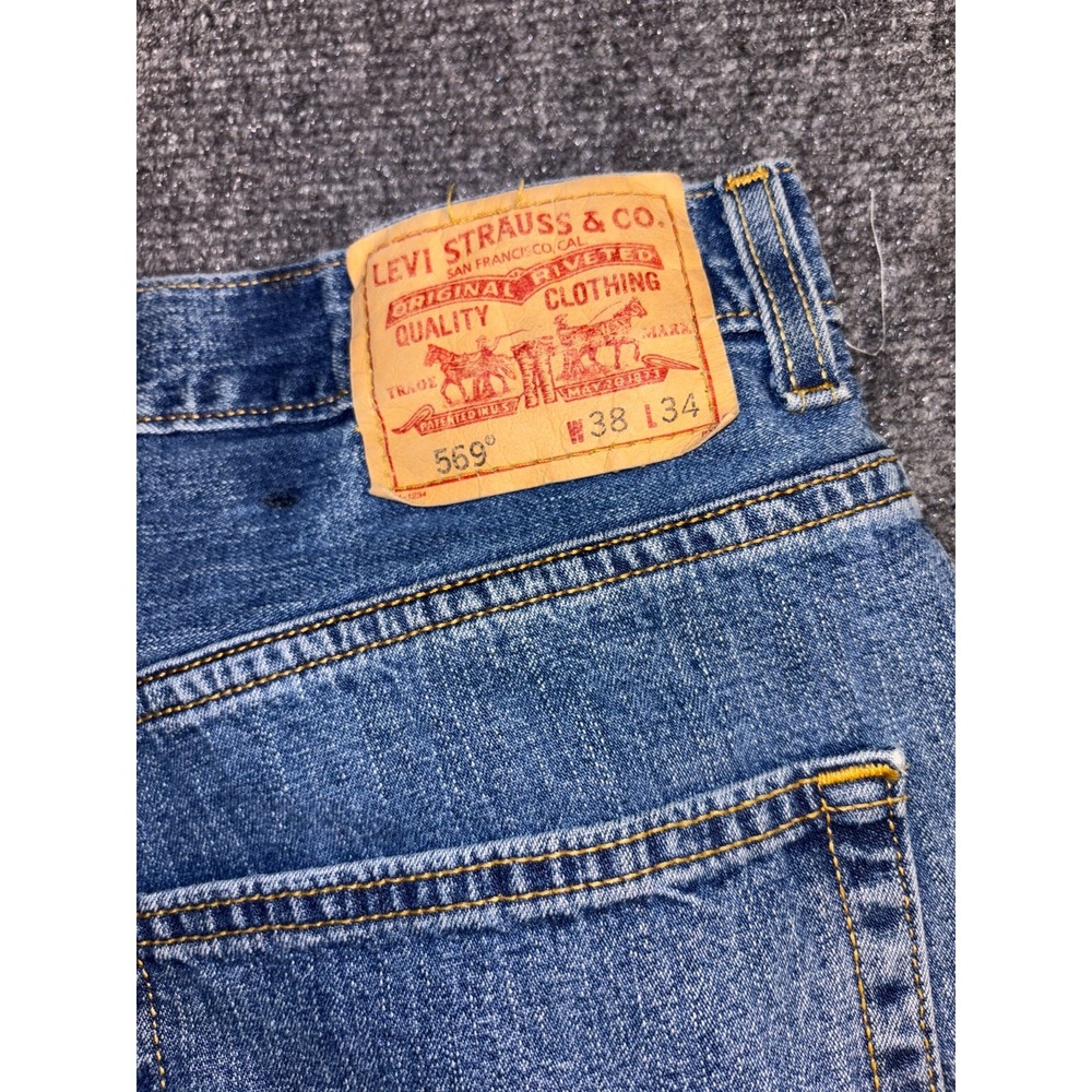 Levi's 569 Straight Jeans Men 38x34 Blue Denim Loose Fit Red Tab Double Stitch - Picture 7 of 10